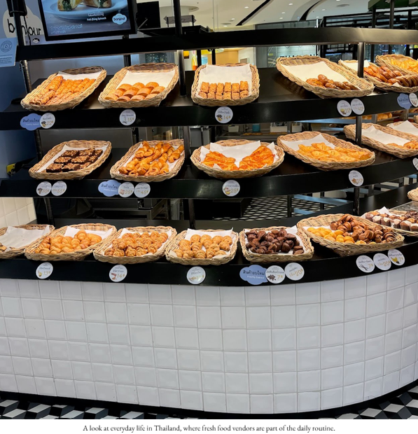 Fresh food stall at a local market in Thailand.